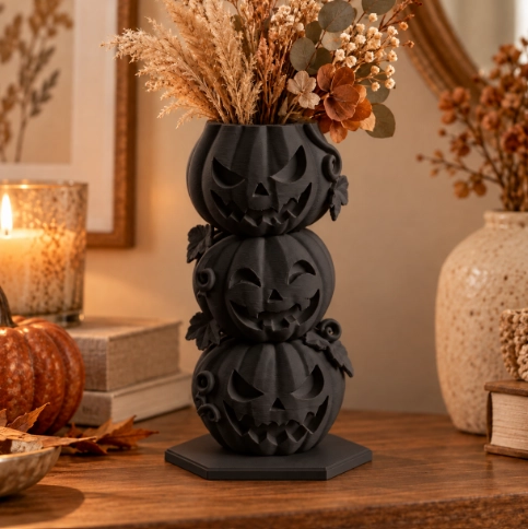 JARRON DE HALLOWEEN TRES CALABAZAS BEIGE PARA EL HOGAR - 1