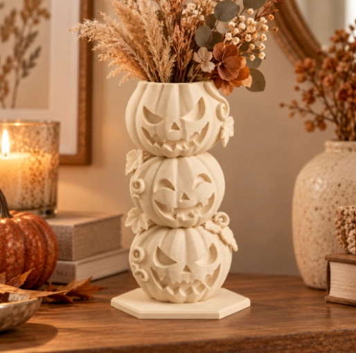 JARRON DE HALLOWEEN TRES CALABAZAS BEIGE PARA EL HOGAR - 1