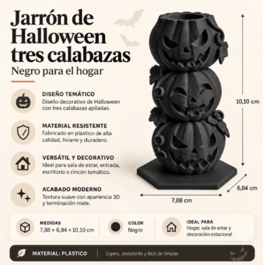 JARRON DE HALLOWEEN TRES CALABAZAS BEIGE PARA EL HOGAR - 2