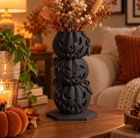 JARRON DE HALLOWEEN TRES CALABAZAS BEIGE PARA EL HOGAR - 3