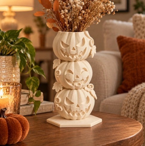 JARRON DE HALLOWEEN TRES CALABAZAS BEIGE PARA EL HOGAR - 3