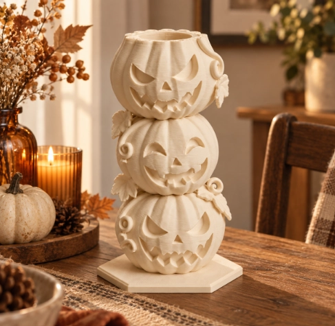 JARRON DE HALLOWEEN TRES CALABAZAS BEIGE PARA EL HOGAR - 5