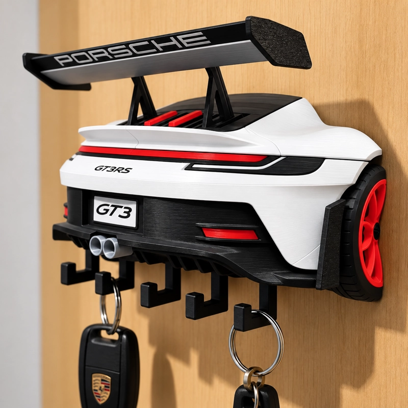 PORTALLAVES AUTO DEPORTIVO 3D DECORATIVO PARA PARED ORGANIZADOR BLANCO - 2