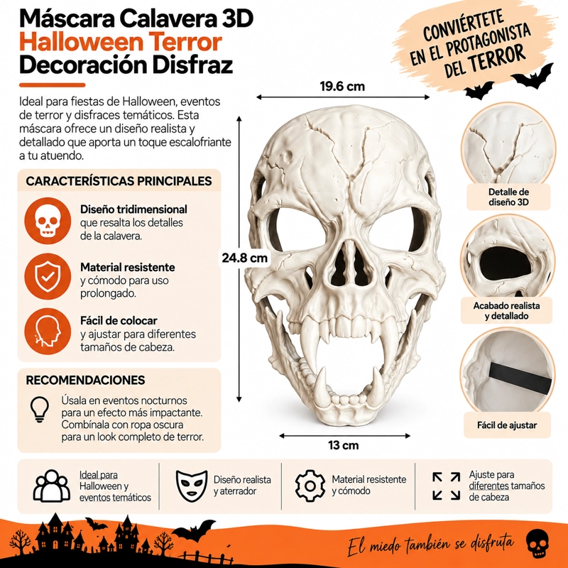 MASCARA CALAVERA 3D HALLOWEEN TERROR DECORACION DISFRAZ - 4