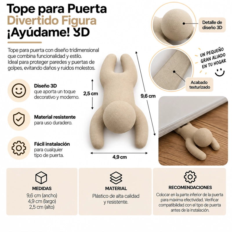 TOPE PARA PUERTA DIVERTIDO FIGURA ¡AYUDAME! 3D NEGRO - 3