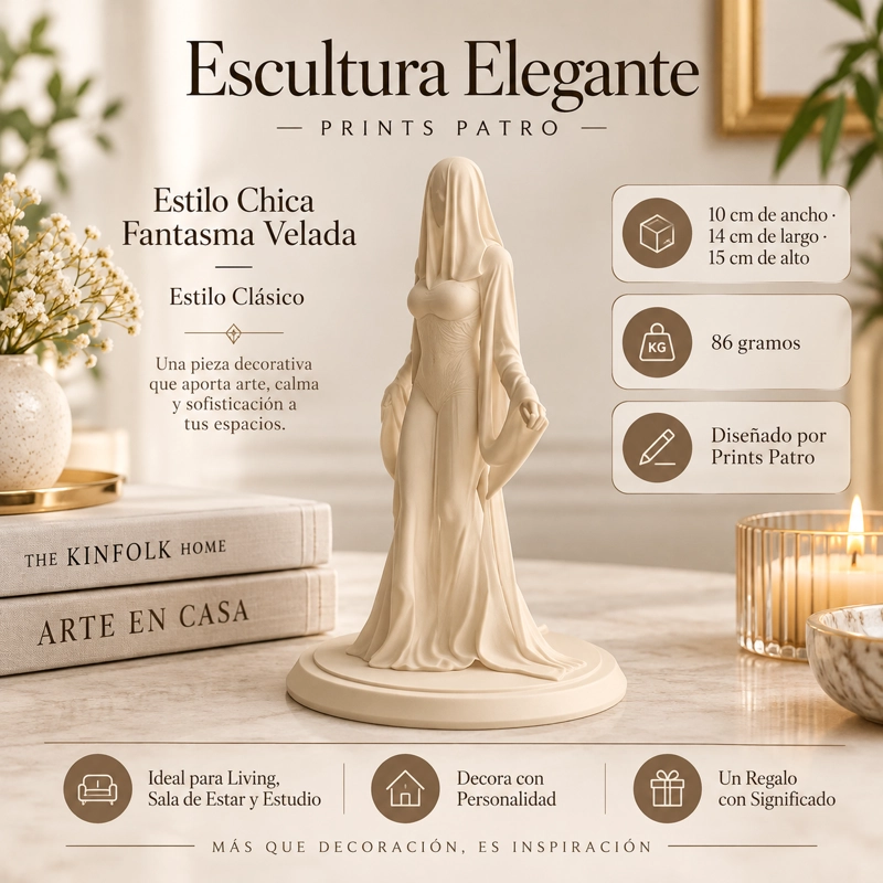 ESCULTURA ELEGANTE PRINTS PATRO - ESTILO CHICA FANTASMA VELADA BEIGE - 1