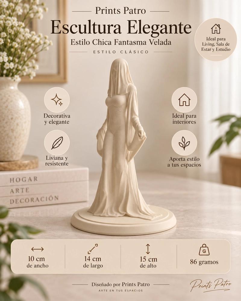 ESCULTURA ELEGANTE PRINTS PATRO - ESTILO CHICA FANTASMA VELADA BEIGE - 3