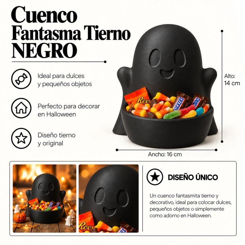 BOWL DECORATIVO- FANTASMA ADORABLE 15 CM NEGRO - 2