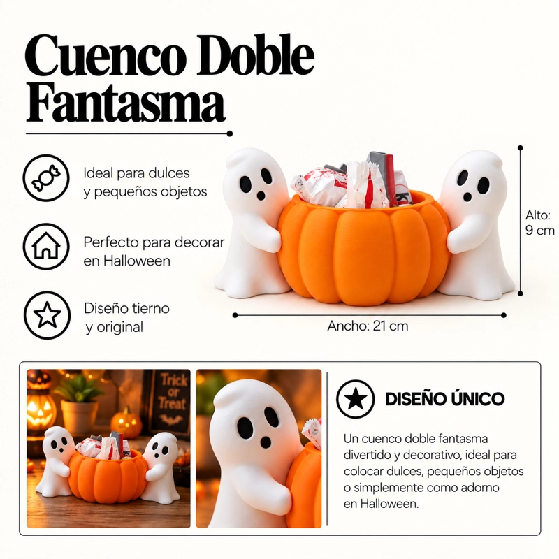BOWL DECORATIVO- DOBLE FANTASMA CALABAZA 9 CM BLANCO - 2
