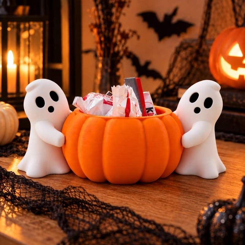 BOWL DECORATIVO- DOBLE FANTASMA CALABAZA 9 CM BLANCO - 4