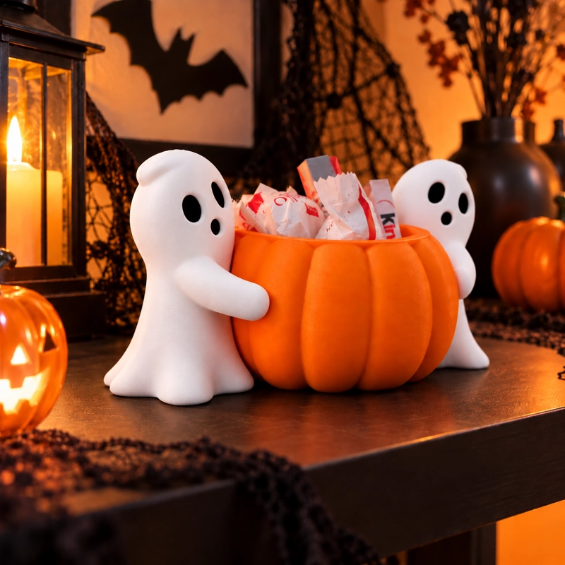 BOWL DECORATIVO- DOBLE FANTASMA CALABAZA 9 CM BLANCO - 5