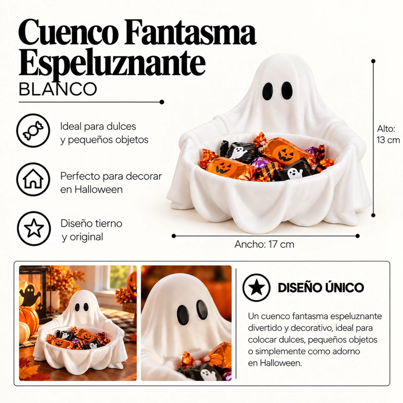 BOWL DECORATIVO- FANTASMA ESPELUZNANTE 13 CM BLANCO - 2