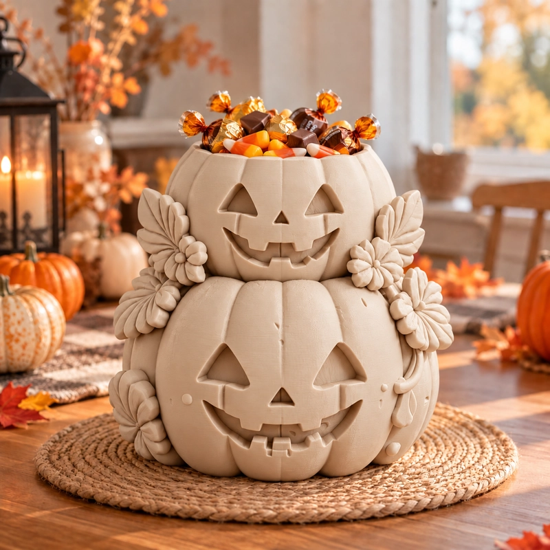 BOWL DECORATIVO- TORRE DE CALABAZAS HALLOWEEN 18 CM BEIGE - 1