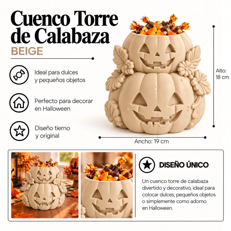 BOWL DECORATIVO- TORRE DE CALABAZAS HALLOWEEN 18 CM BEIGE - 2