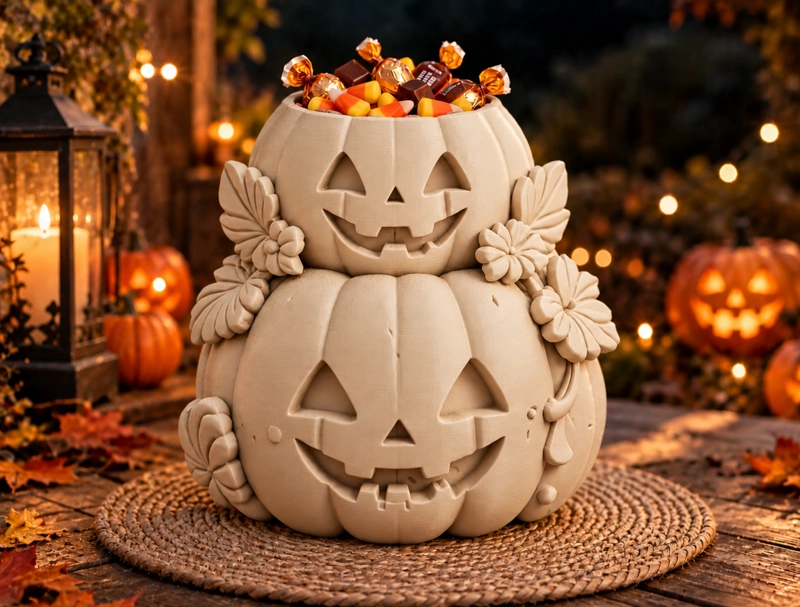 BOWL DECORATIVO- TORRE DE CALABAZAS HALLOWEEN 18 CM BEIGE - 3