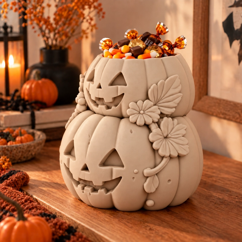 BOWL DECORATIVO- TORRE DE CALABAZAS HALLOWEEN 18 CM BEIGE - 4