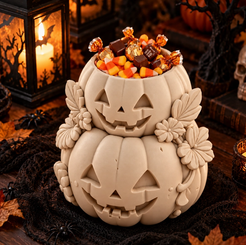 BOWL DECORATIVO- TORRE DE CALABAZAS HALLOWEEN 18 CM BEIGE - 5