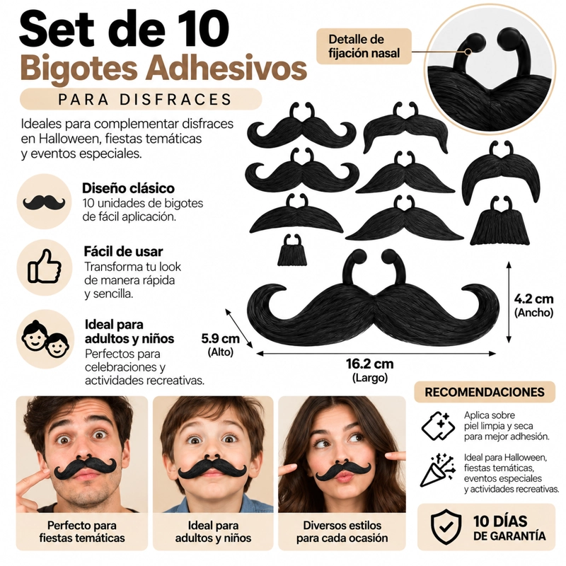 DISFRAZ BIGOTE SET DE 10 UNIDADES HALLOWEEN / EVENTOS - 2