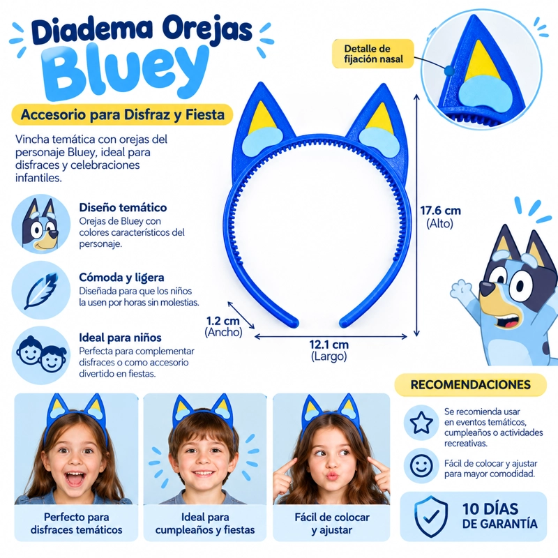 DIADEMA OREJAS BLUEY ACCESORIO PARA DISFRAZ Y FIESTA BLUEY - 2