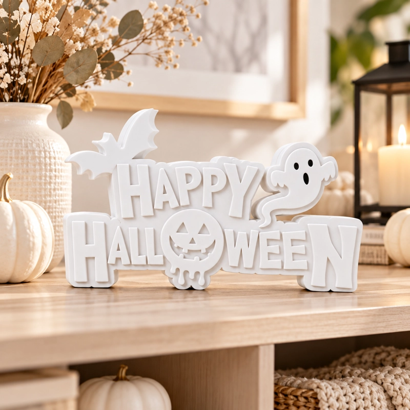 DECORACION ELEGANTE PRINTS PATRO - LETRERO FELIZ HALLOWEEN FANTASMA BLANCO - 2