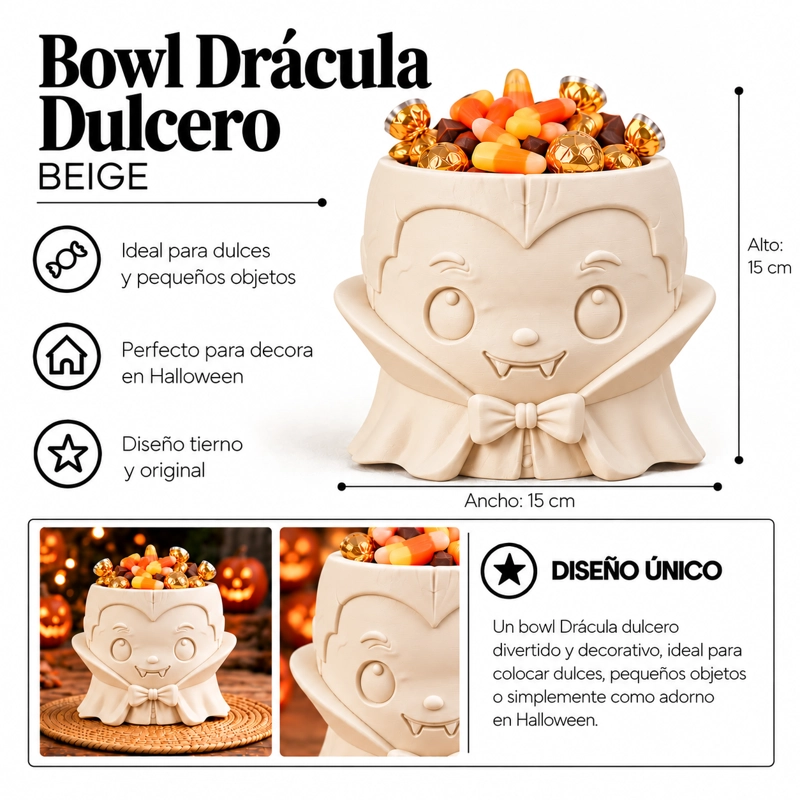 BOWL DECORATIVO- DRACULA DULCERO HALLOWEEN 15 CM BEIGE - 2