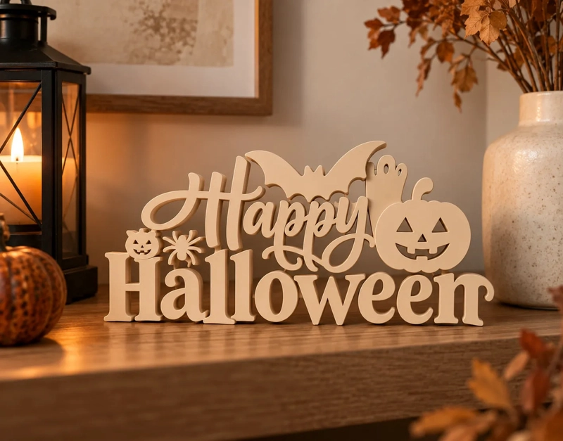 DECORACION HALLOWEEN PRINTS PATRO - LETRERO DE HAPPY HALLOWEEN BEIGE - 4