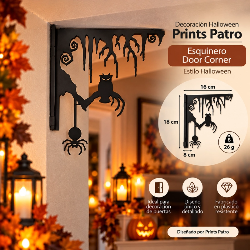 DECORACION HALLOWEEN PRINTS PATRO - ESQUINERO DOOR CORNER NEGRO - 1