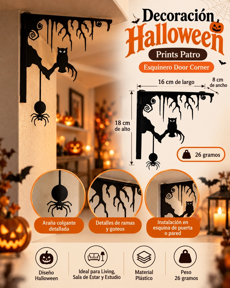 DECORACION HALLOWEEN PRINTS PATRO - ESQUINERO DOOR CORNER NEGRO - 3