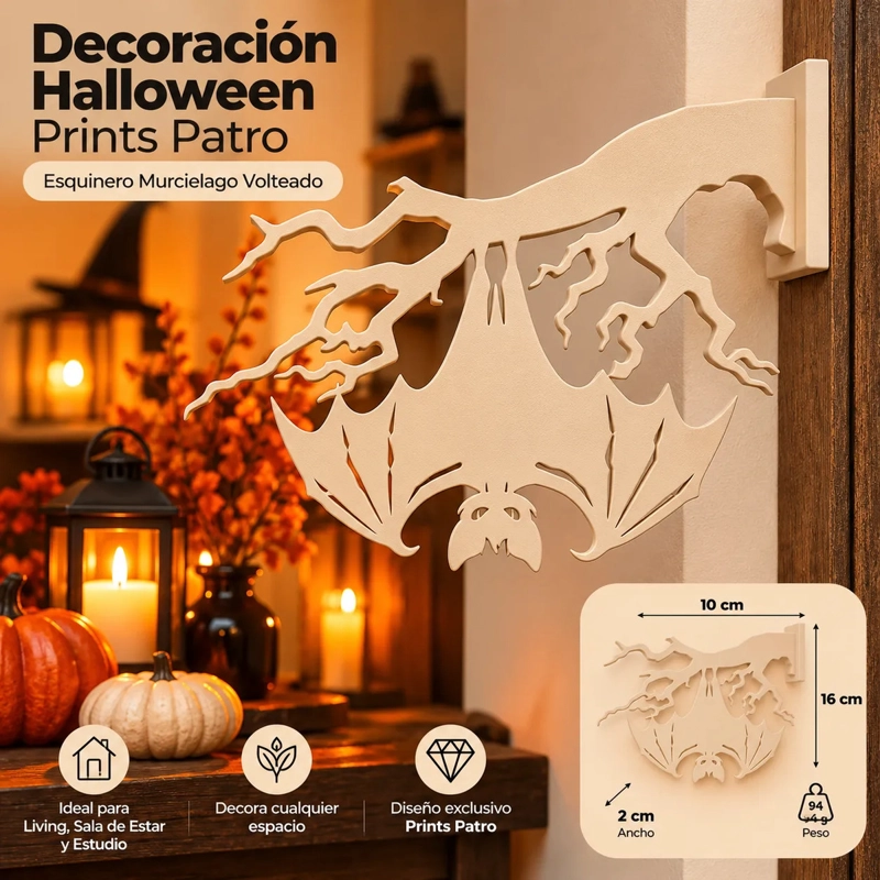 DECORACION HALLOWEEN PRINTS PATRO - ESQUINERO MURCIELAGO VOLTEADO BEIGE - 1