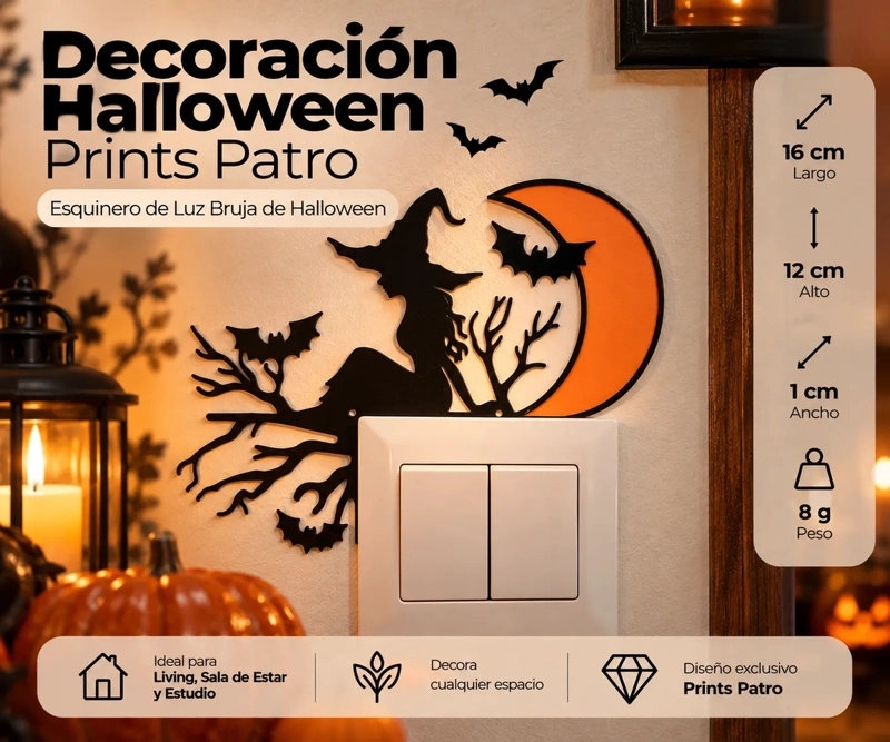 DECORACION HALLOWEEN PRINTS PATRO - ESQUINERO DE LUZ BRUJA DE HALLOWEEN NEGRO - 1