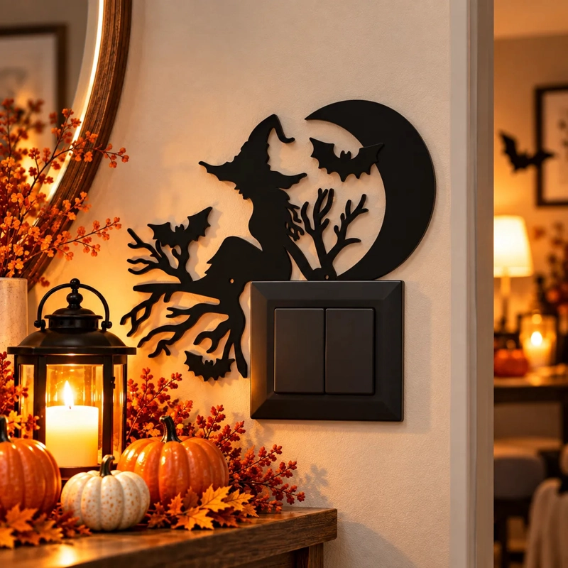 DECORACION HALLOWEEN PRINTS PATRO - ESQUINERO DE LUZ BRUJA DE HALLOWEEN NEGRO - 2