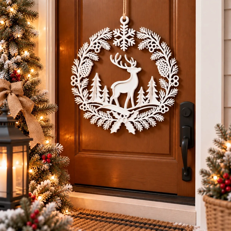 DECORACION NAVIDAD PRINTS PATRO - CORONA ESTILO RENO BLANCO - 2