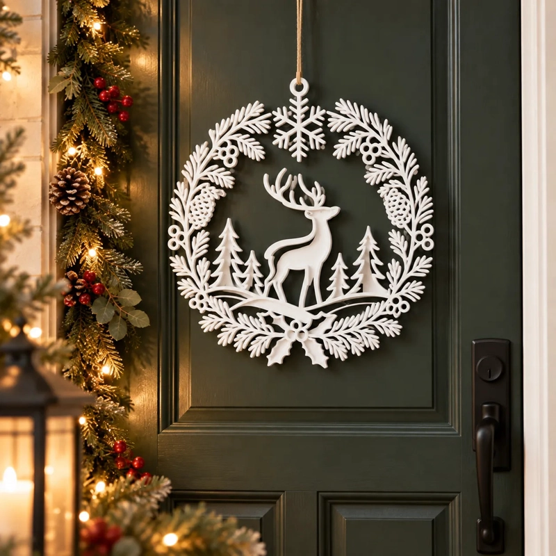 DECORACION NAVIDAD PRINTS PATRO - CORONA ESTILO RENO BLANCO - 4