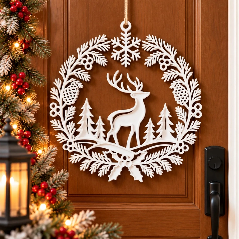 DECORACION NAVIDAD PRINTS PATRO - CORONA ESTILO RENO BLANCO - 5