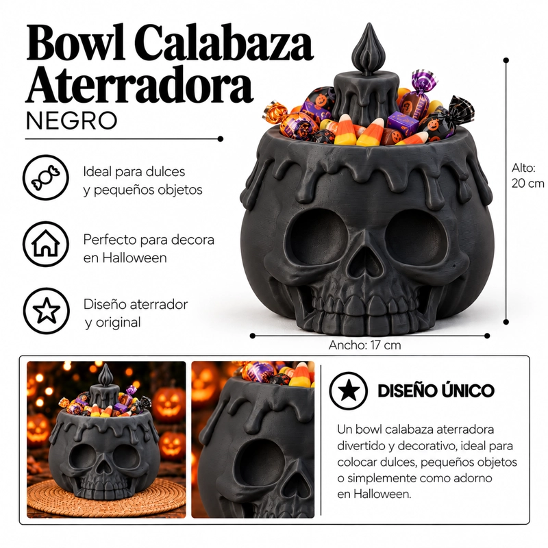 BOWL DECORATIVO- CALABAZA ATERRADORA HALLOWEEN 20 CM NEGRO - 2