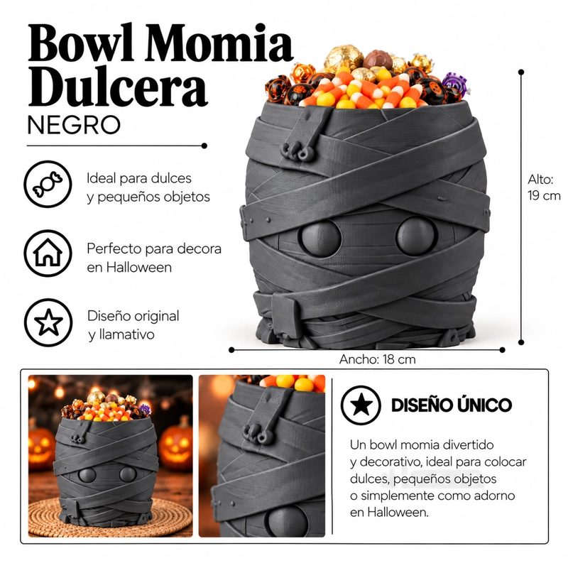 BOWL DECORATIVO- MOMIA DULCERA HALLOWEEN 19 CM NEGRO - 2