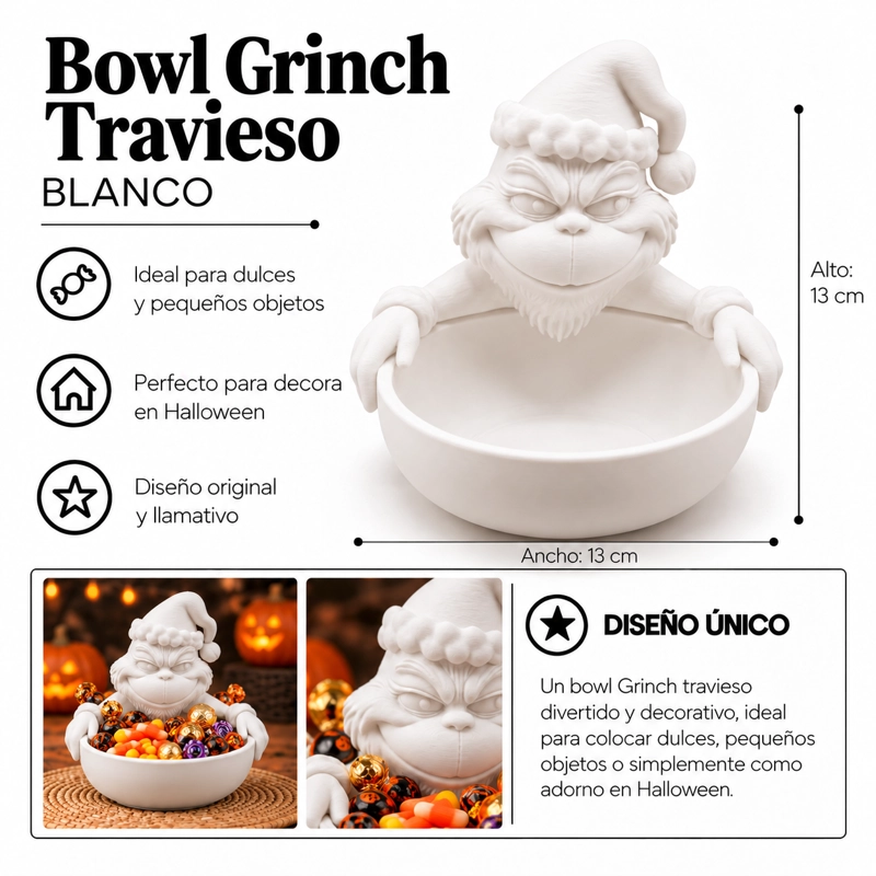 BOWL DECORATIVO- GRINCH TRAVIESO NAVIDAD 13 CM BLANCO - 2
