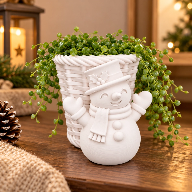 MACETERO DECORATIVO NAVIDAD- MUÑECO DE NIEVE 10 CM BLANCO - 1