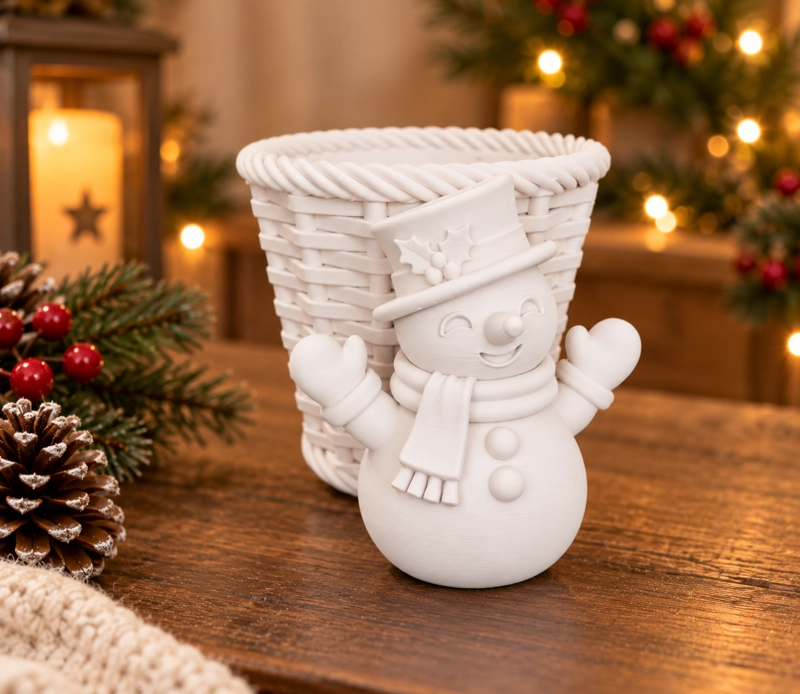 MACETERO DECORATIVO NAVIDAD- MUÑECO DE NIEVE 10 CM BLANCO - 3