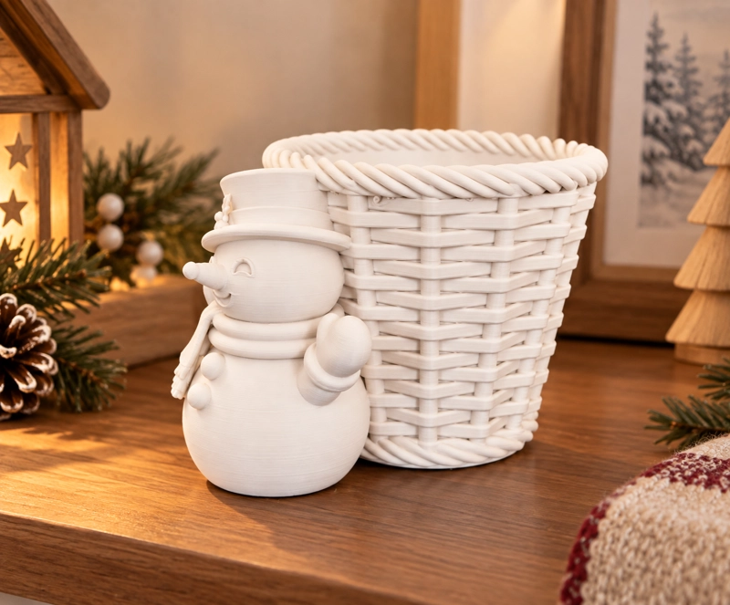 MACETERO DECORATIVO NAVIDAD- MUÑECO DE NIEVE 10 CM BLANCO - 5