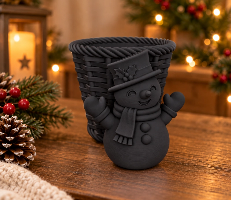 MACETERO DECORATIVO NAVIDAD- MUÑECO DE NIEVE 10 CM NEGRO - 3