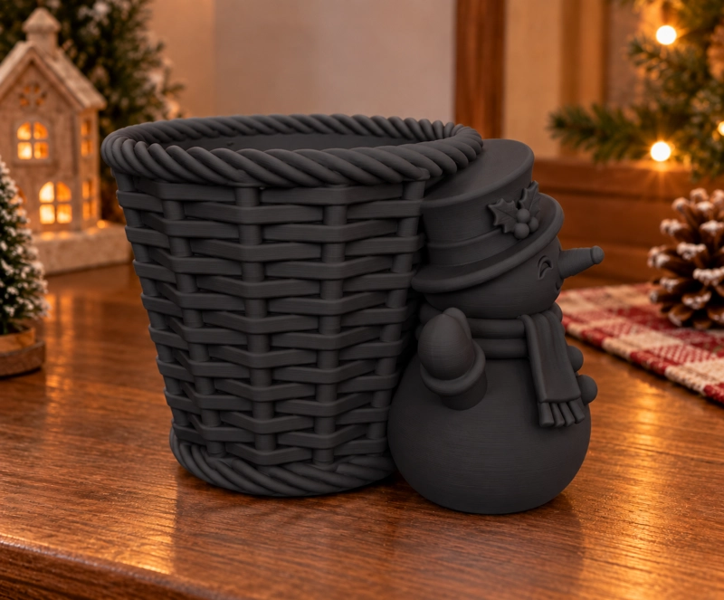 MACETERO DECORATIVO NAVIDAD- MUÑECO DE NIEVE 10 CM NEGRO - 4