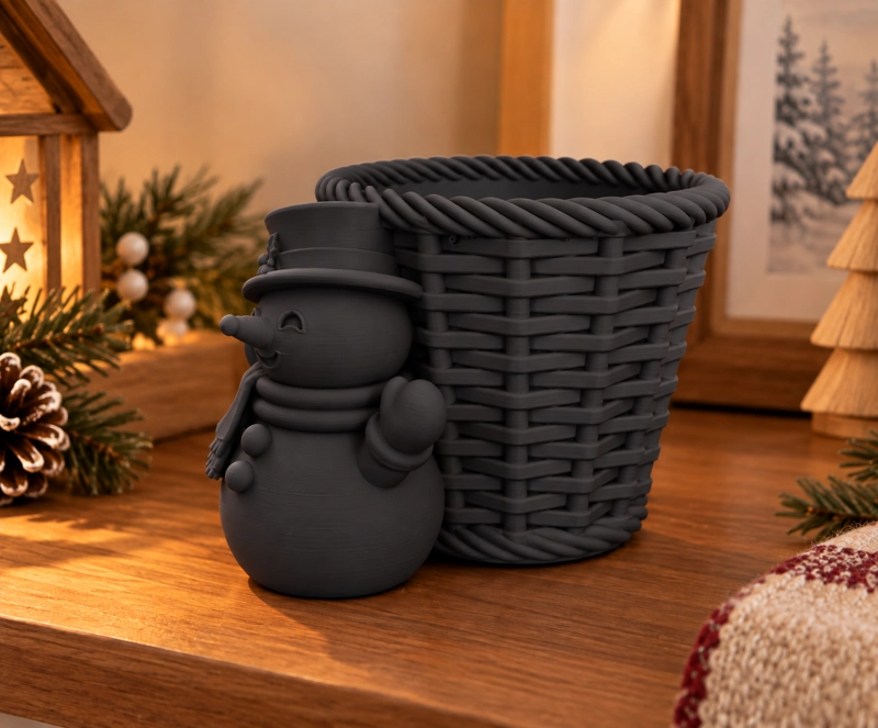 MACETERO DECORATIVO NAVIDAD- MUÑECO DE NIEVE 10 CM NEGRO - 5