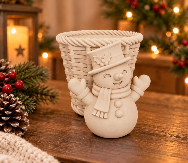 MACETERO DECORATIVO NAVIDAD- MUÑECO DE NIEVE 10 CM BEIGE - 3