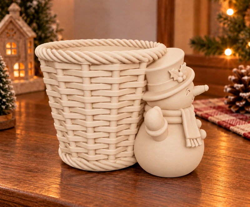 MACETERO DECORATIVO NAVIDAD- MUÑECO DE NIEVE 10 CM BEIGE - 4