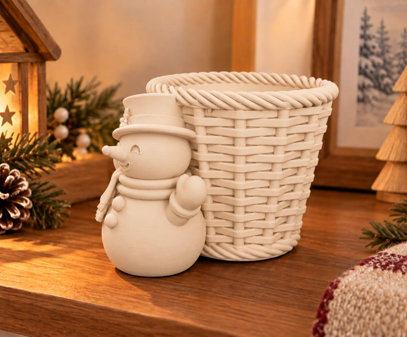 MACETERO DECORATIVO NAVIDAD- MUÑECO DE NIEVE 10 CM BEIGE - 5