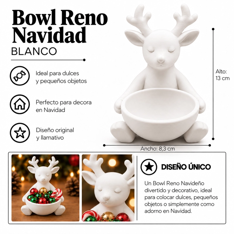 BOWL DECORATIVO DE NAVIDAD- RENO NAVIDEÑO 13 CM BLANCO - 2