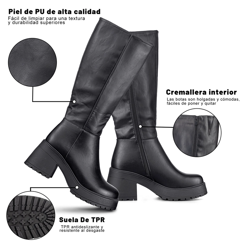BOTA LARGA MUJER TACON GRUESO VINTAGE ELEGANTE WEIDE CZY602 - 8