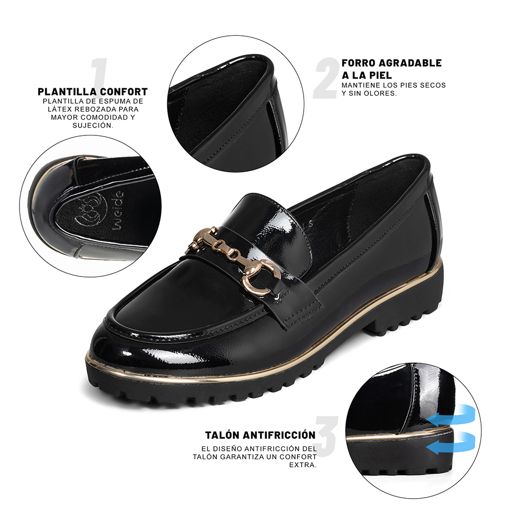 MOCASIN CASUAL MUJER VINTAGE CLASICO CHAROL WEIDE JN712 - 8