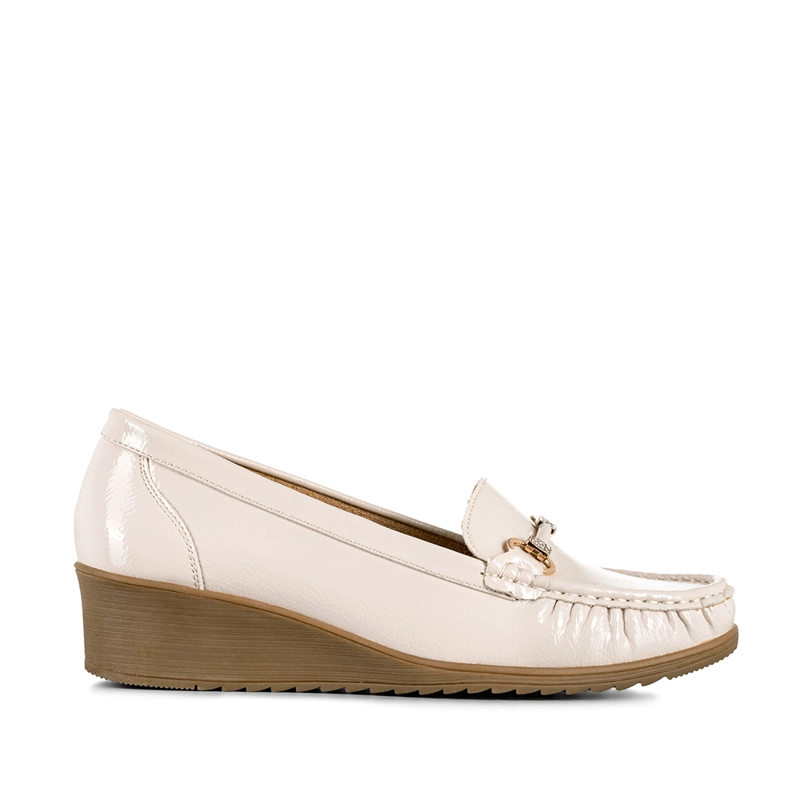 MOCASIN CASUAL MUJER VINTAGE CUÑA CHAROL METALICA WEIDE JS73 - 1